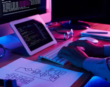 typing code on the keyboard